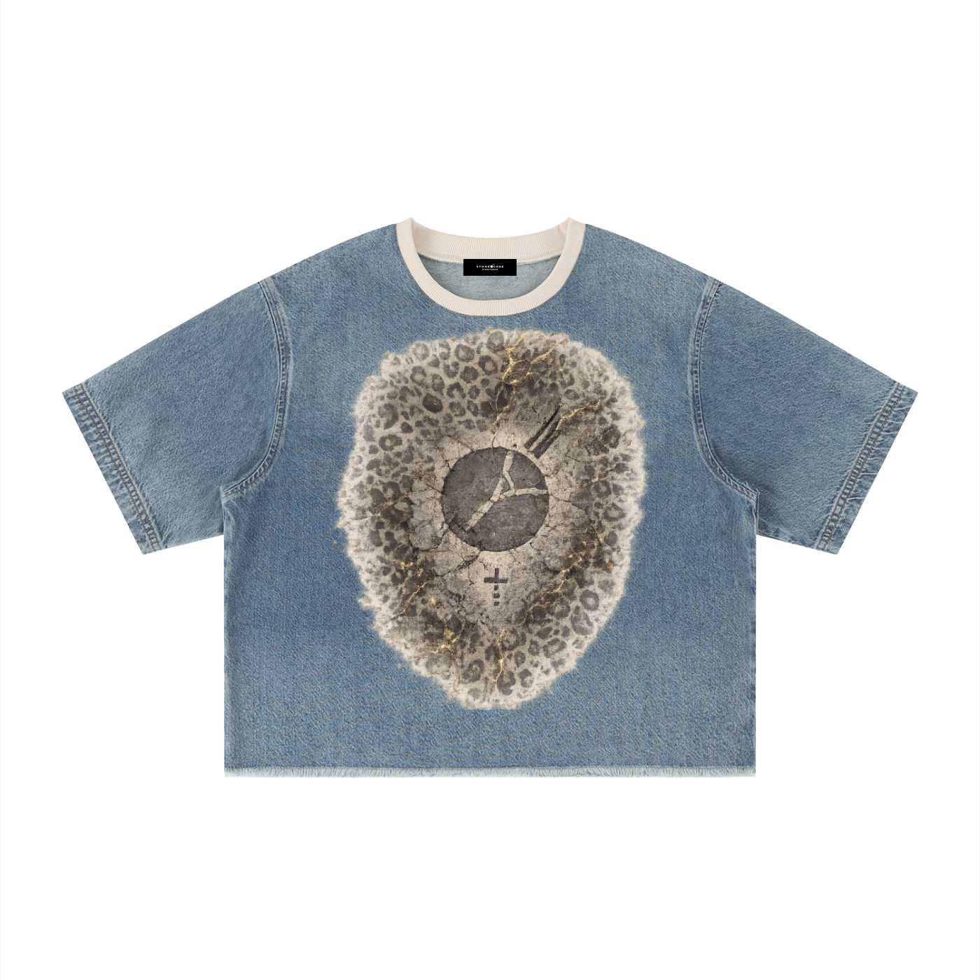 Unisex Vintage Wash Boxy Raw Hem Denim T-Shirt