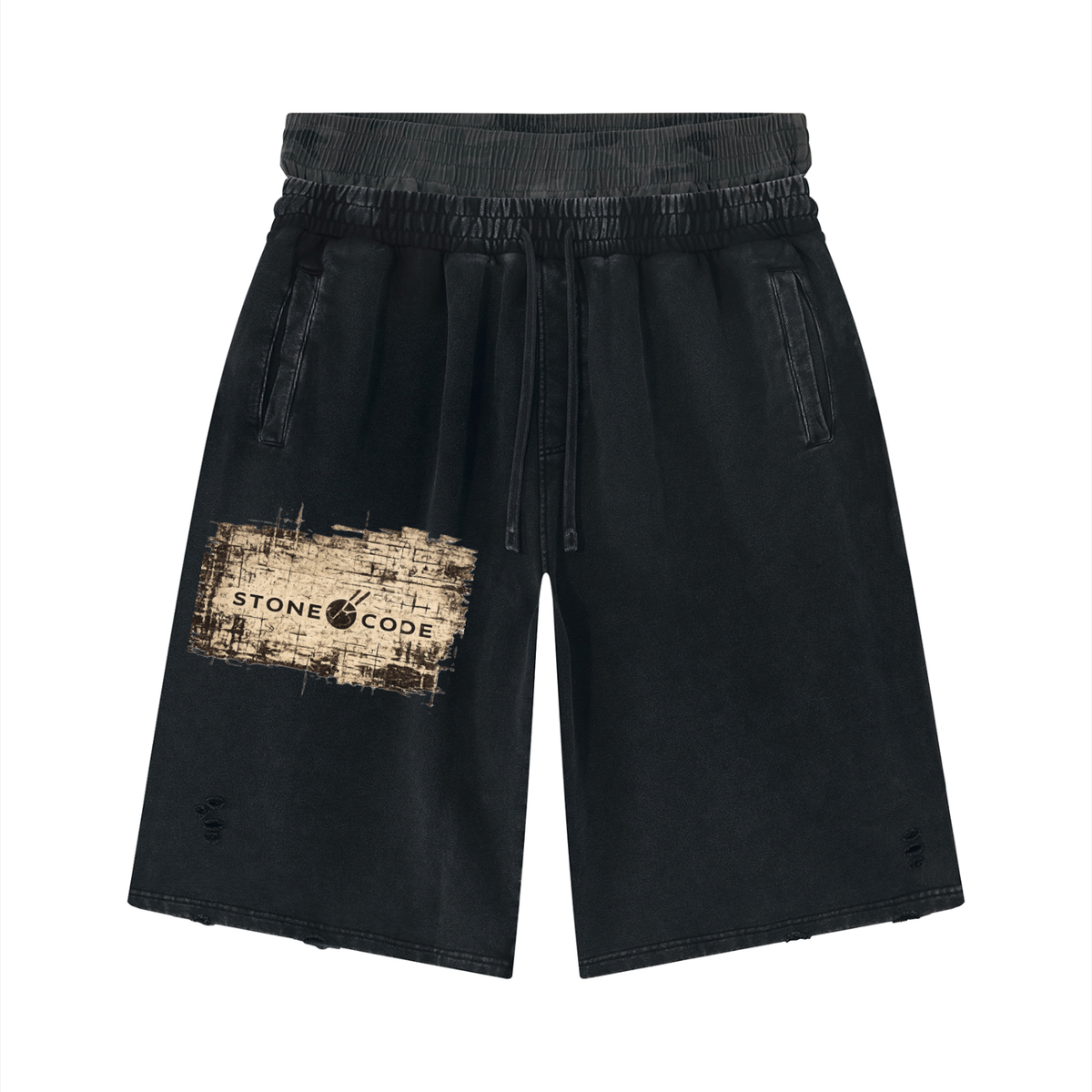 Stone Code Vintage Wash Distressed Wide Leg Shorts