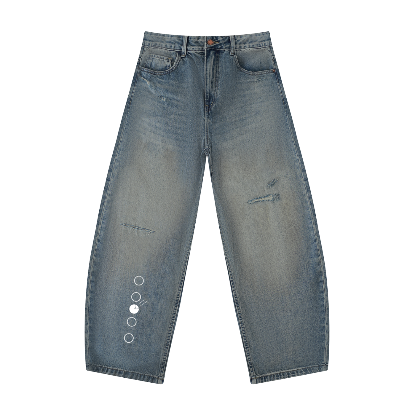 Stone Code Distressed Barrel Leg Jeans
