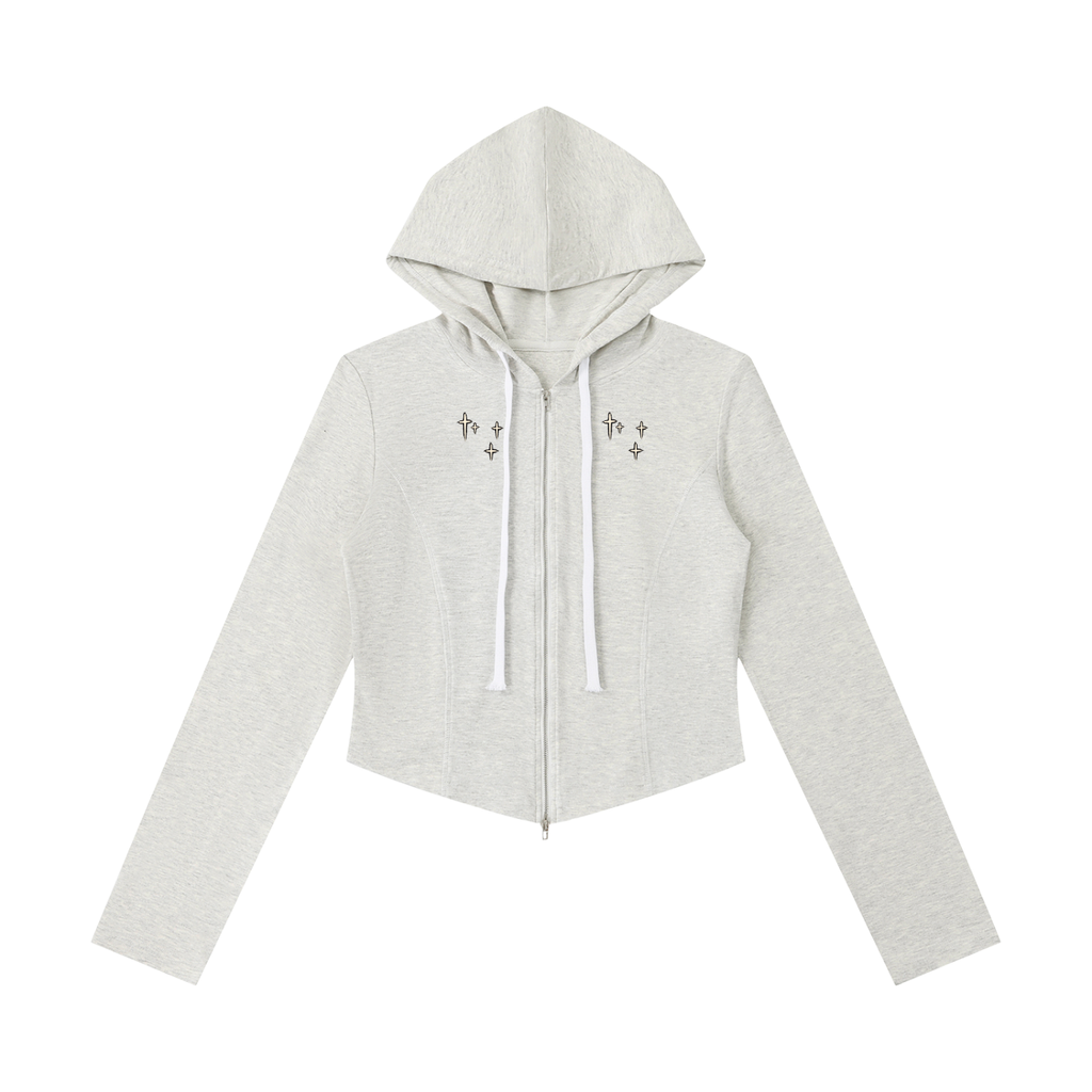 Stone Code Slim Cropped Full Zip Hoodie