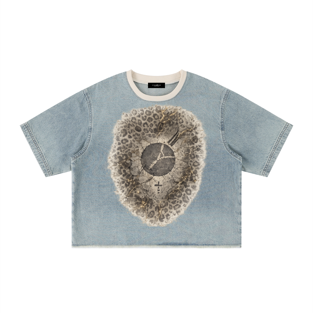 Unisex Vintage Wash Boxy Raw Hem Denim T-Shirt