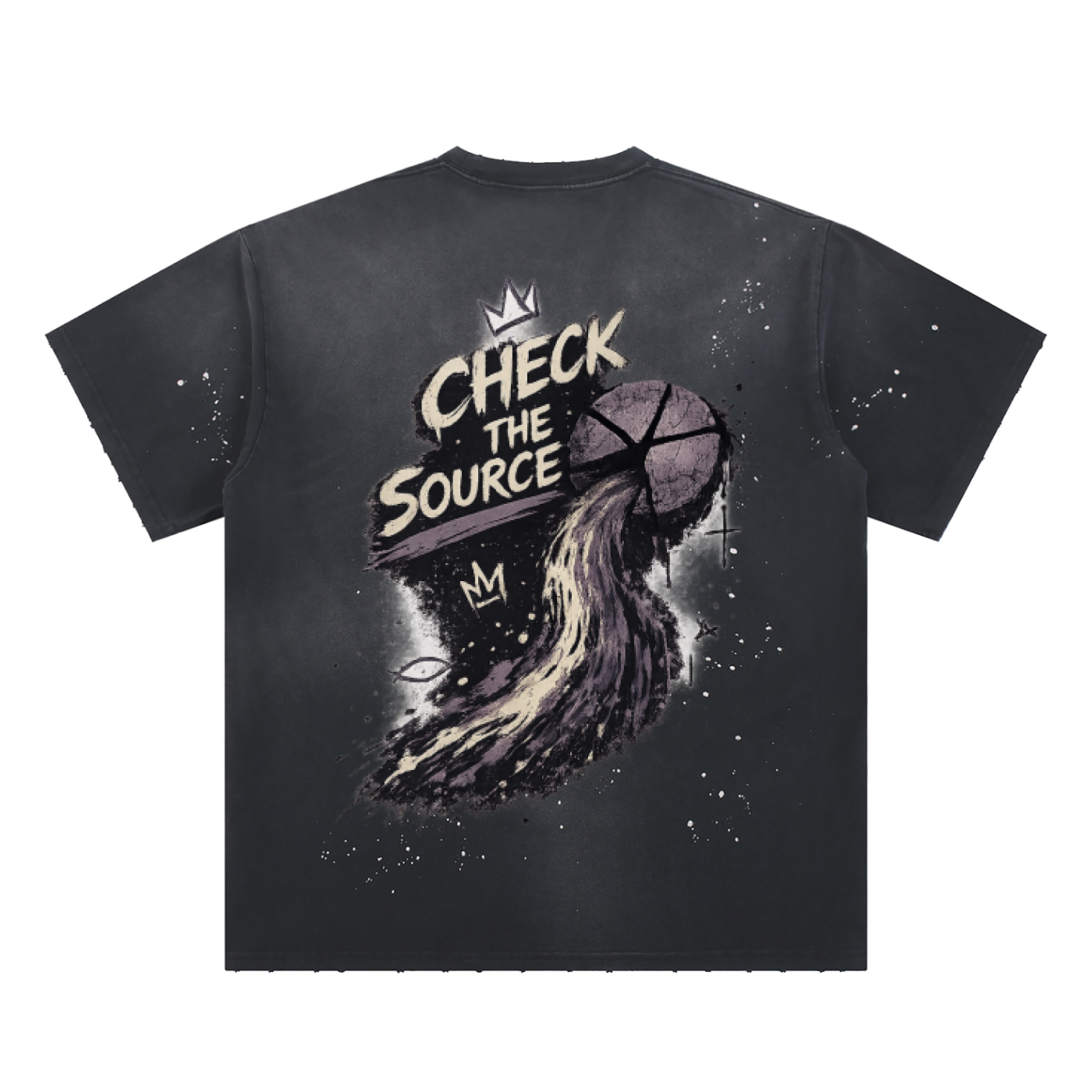 Stone Code Hand-Frayed Sunfade Paint Splatter T-Shirt