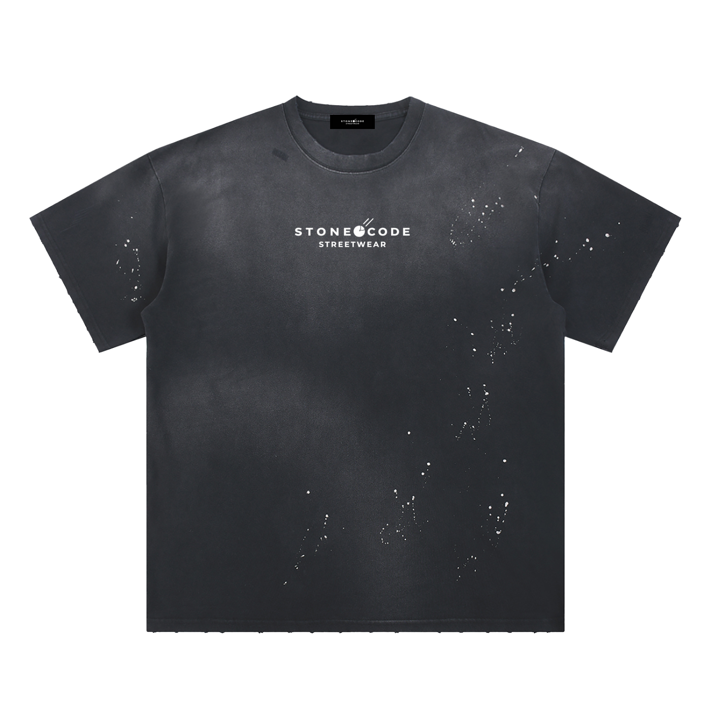 Stone Code Hand-Frayed Sunfade Paint Splatter T-Shirt