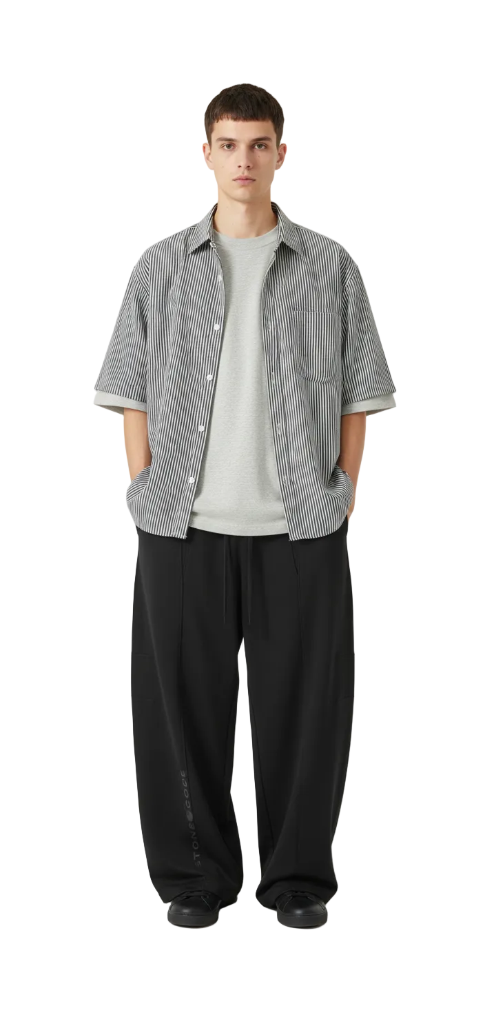 Stone Code Oversized Vertical Stripe Boxy Shirt