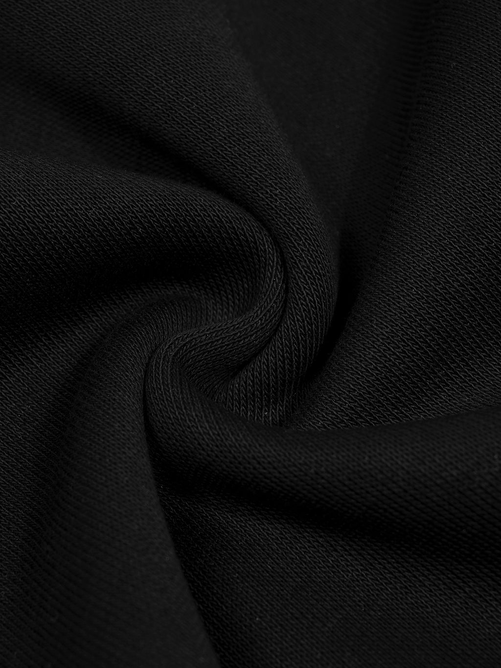 Close-up of thick black cotton blend fabric, showing its soft texture and weave.