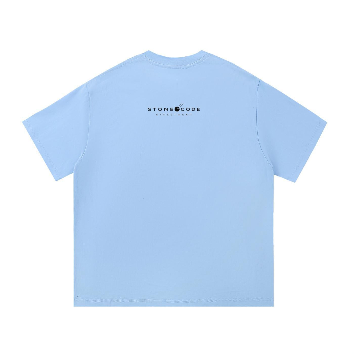 Light blue essential cotton t-shirt with "STONE CODE STREETWEAR" logo on the back.