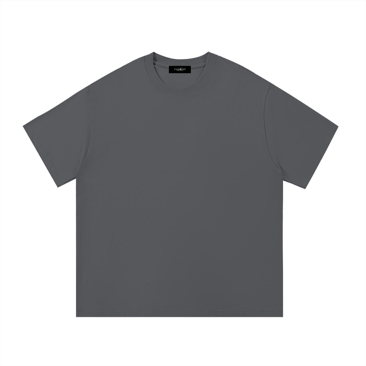 Dark gray 100% cotton short-sleeve t-shirt with a round neck and loose, regular fit.