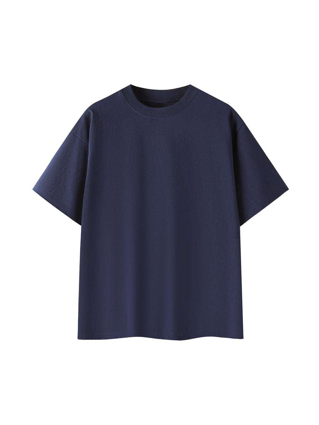 Unisex navy blue 100% cotton short-sleeve t-shirt with a round neck and regular, loose fit.
