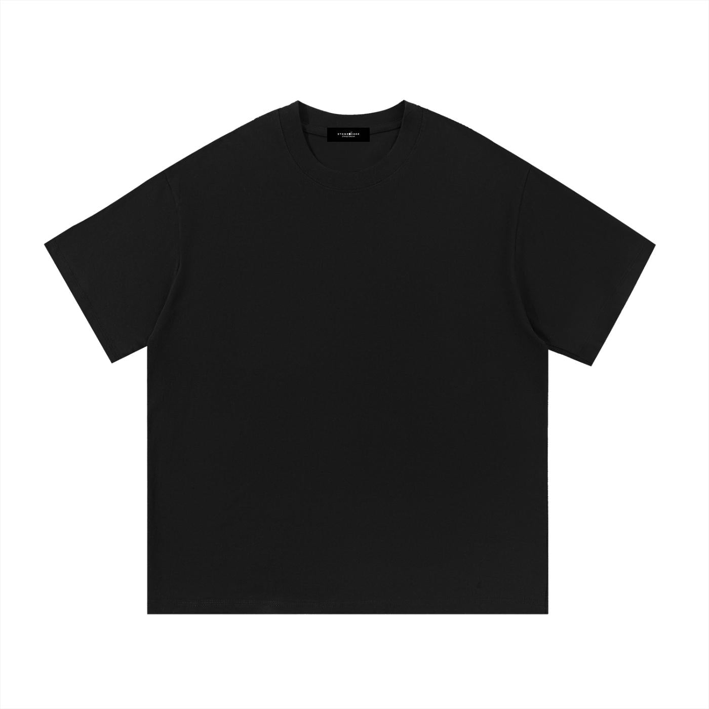 Black 100% cotton unisex regular fit short sleeve round neck t-shirt.