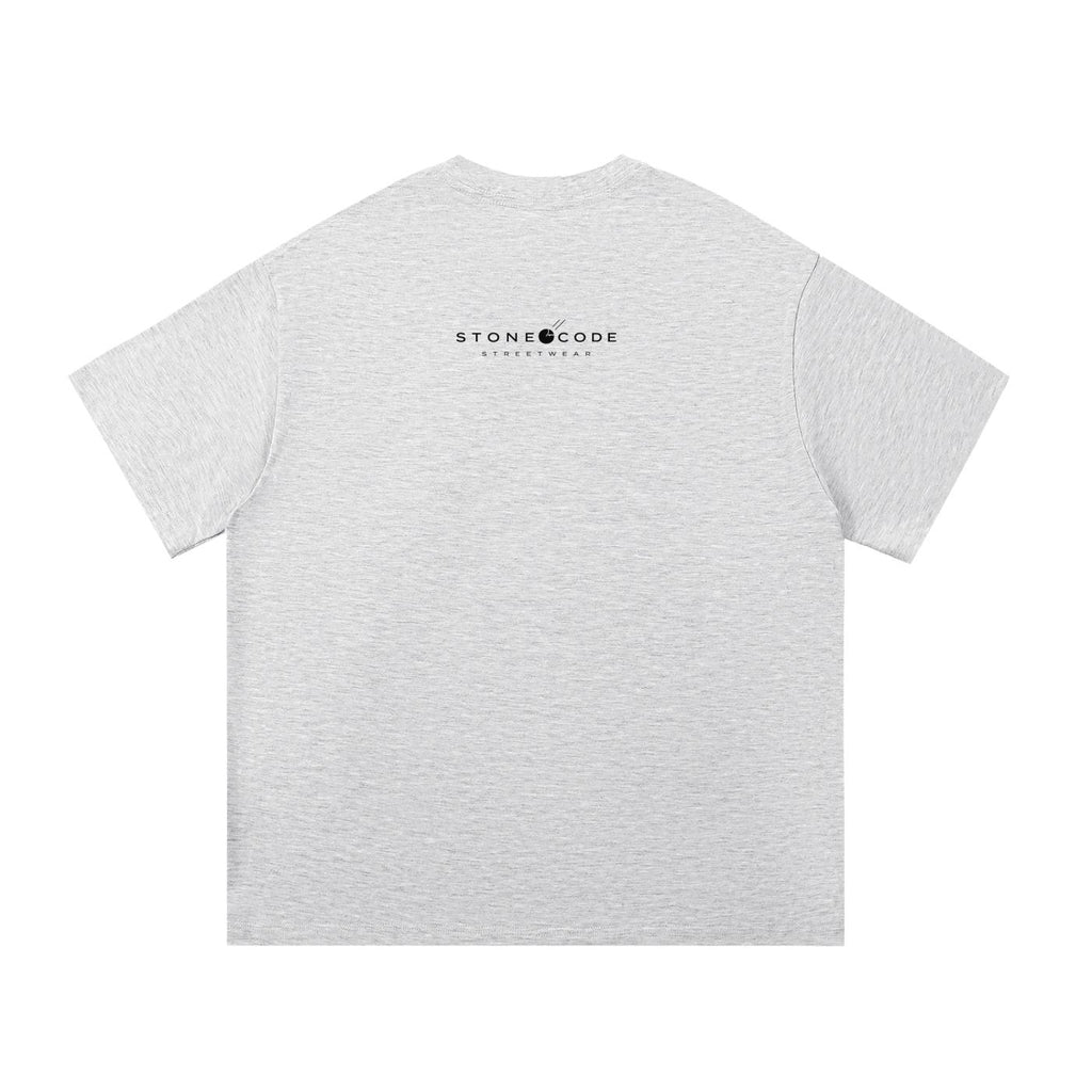 Light grey 100% cotton regular fit t-shirt with "STONE CODE STREETWEAR" logo on the back.