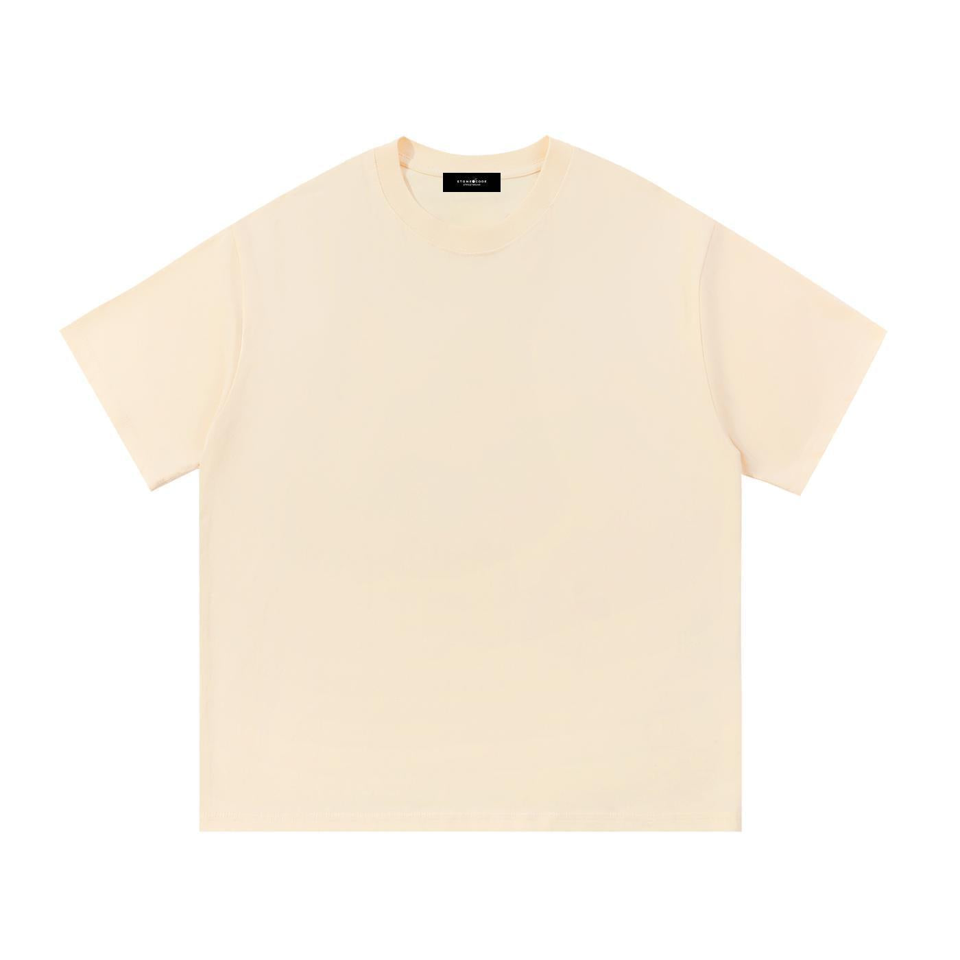 Light peach 100% cotton short-sleeve t-shirt with a round neck and regular, loose fit.