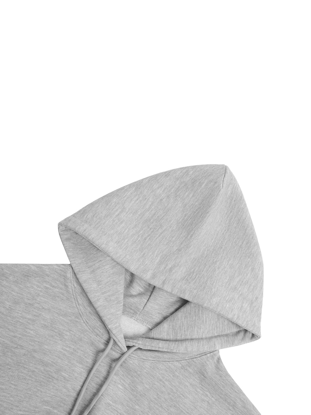 Light grey cotton blend cropped hoodie with drawstring hood and drop shoulder.
