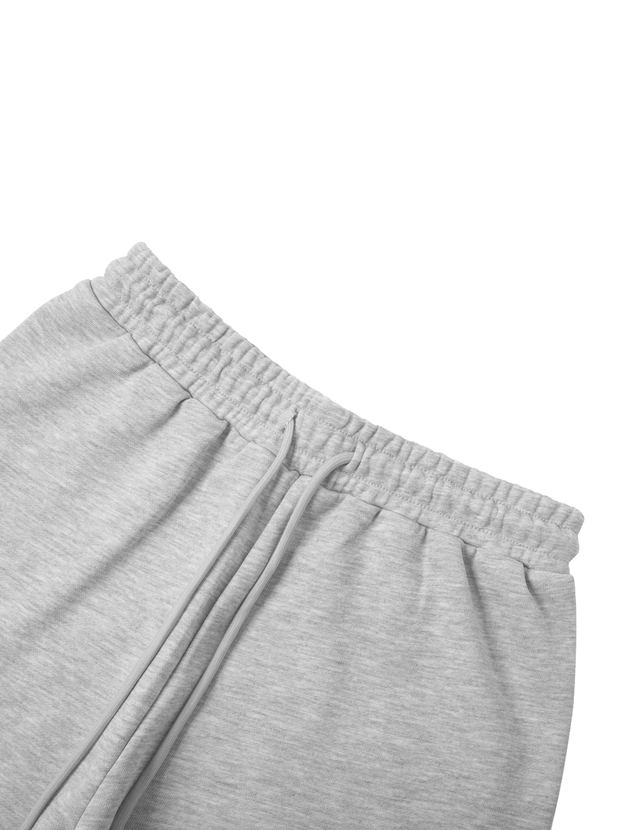 Light gray essential straight-leg sweatpants with an elastic drawstring waist, made from a cotton blend.