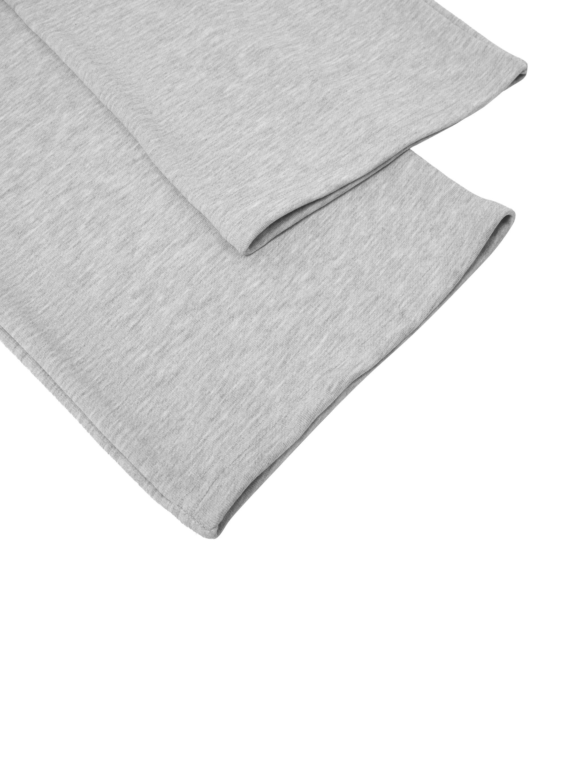 Light gray cotton-blend straight-leg sweatpants, showcasing the fabric texture and wide leg hem.