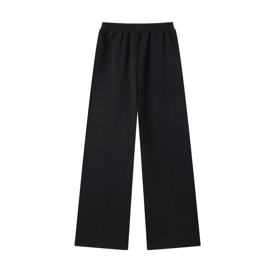 Black women's essential straight-leg sweatpants in a cotton blend with an elastic waist and wide leg.