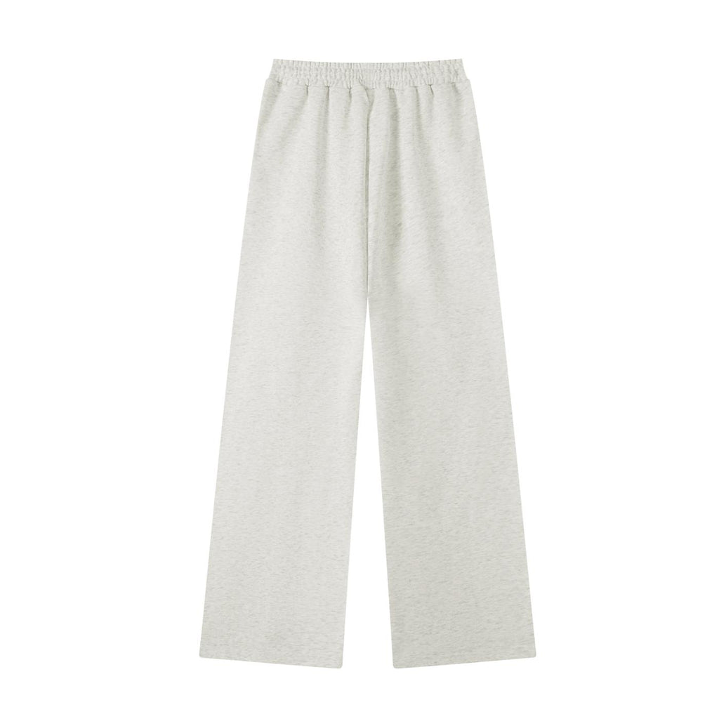 Light gray cotton blend wide-leg sweatpants with an elastic drawstring waist.