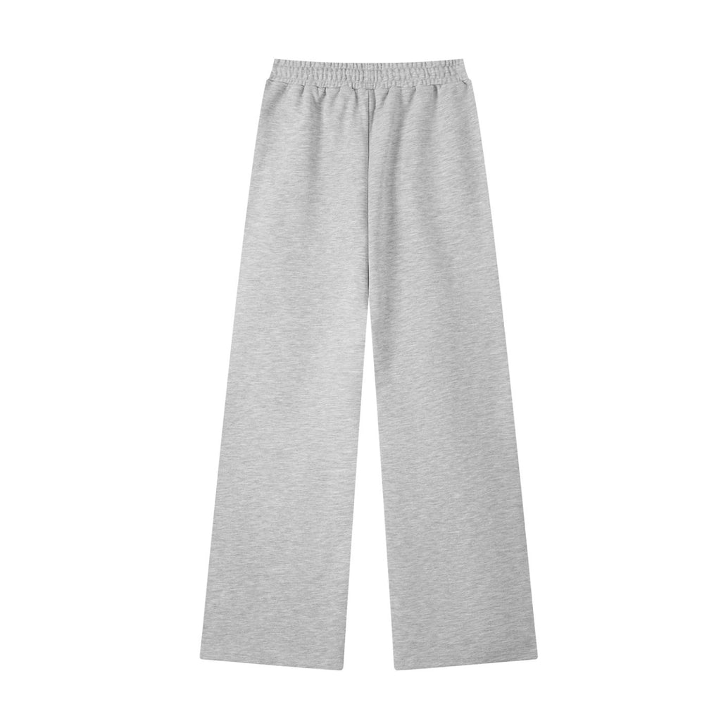 Light gray women's essential straight-leg sweatpants with an elastic drawstring waist, made from a cotton blend.