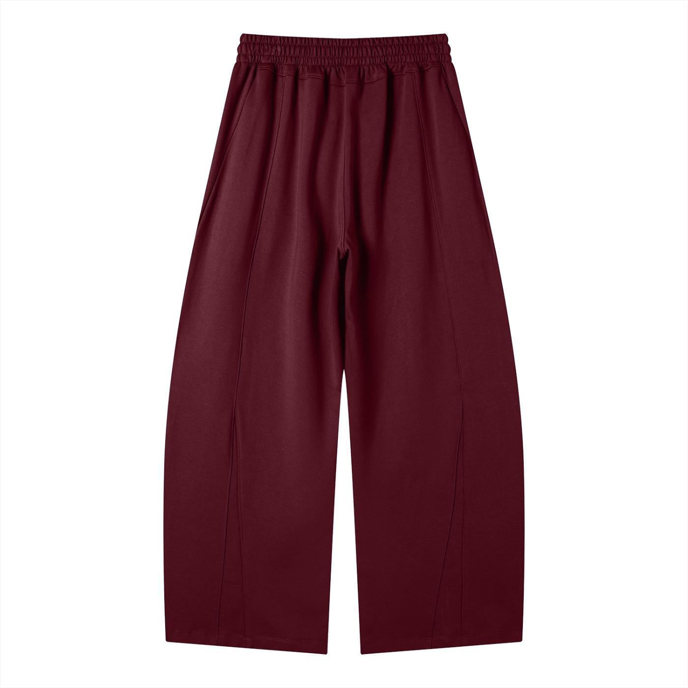 Heavyweight wide leg panel sweatpants in a deep maroon cotton blend with an elastic waist.