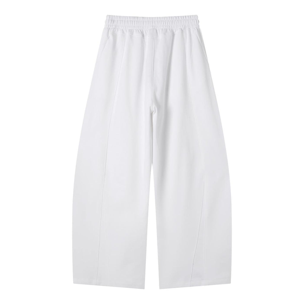 White heavyweight wide leg panel sweatpants with elastic waist and drawstring.