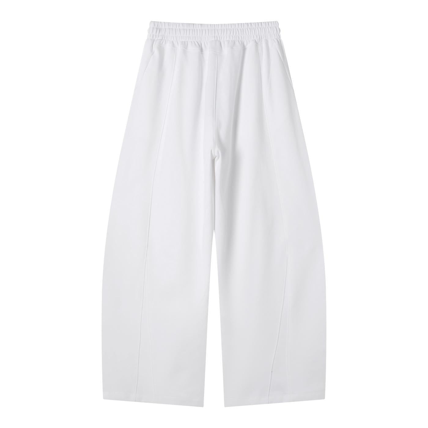 White heavyweight wide leg panel sweatpants with elastic waist and drawstring.