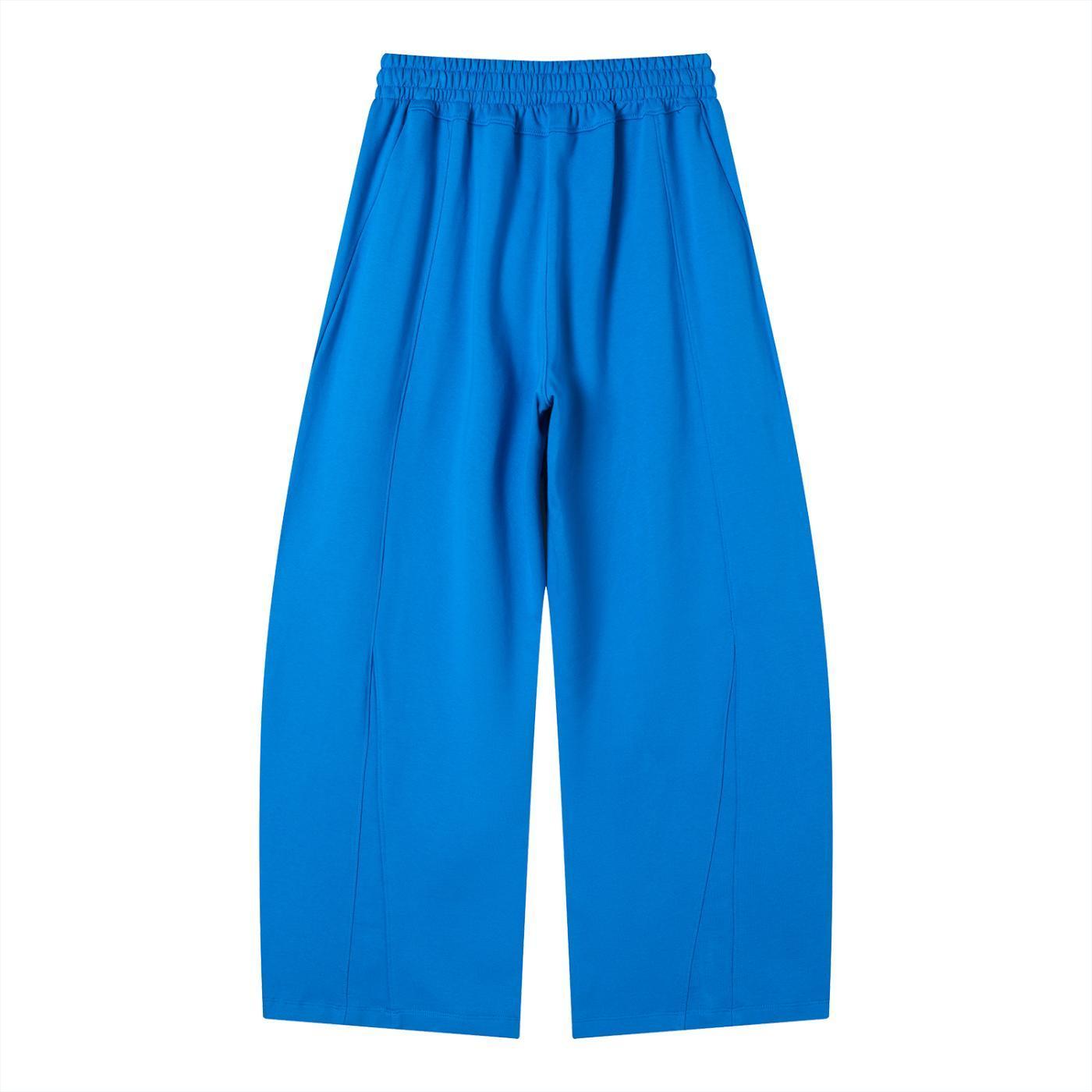 Bright blue heavyweight wide leg panel sweatpants with elastic waist and side pockets.