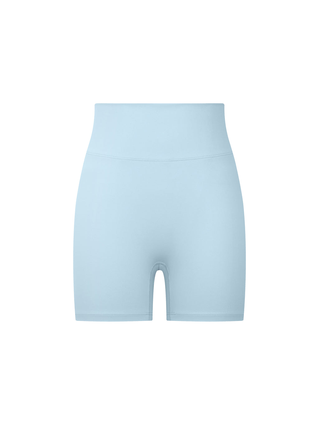 Light blue high-waisted blend biker shorts with a smooth, skinny fit.