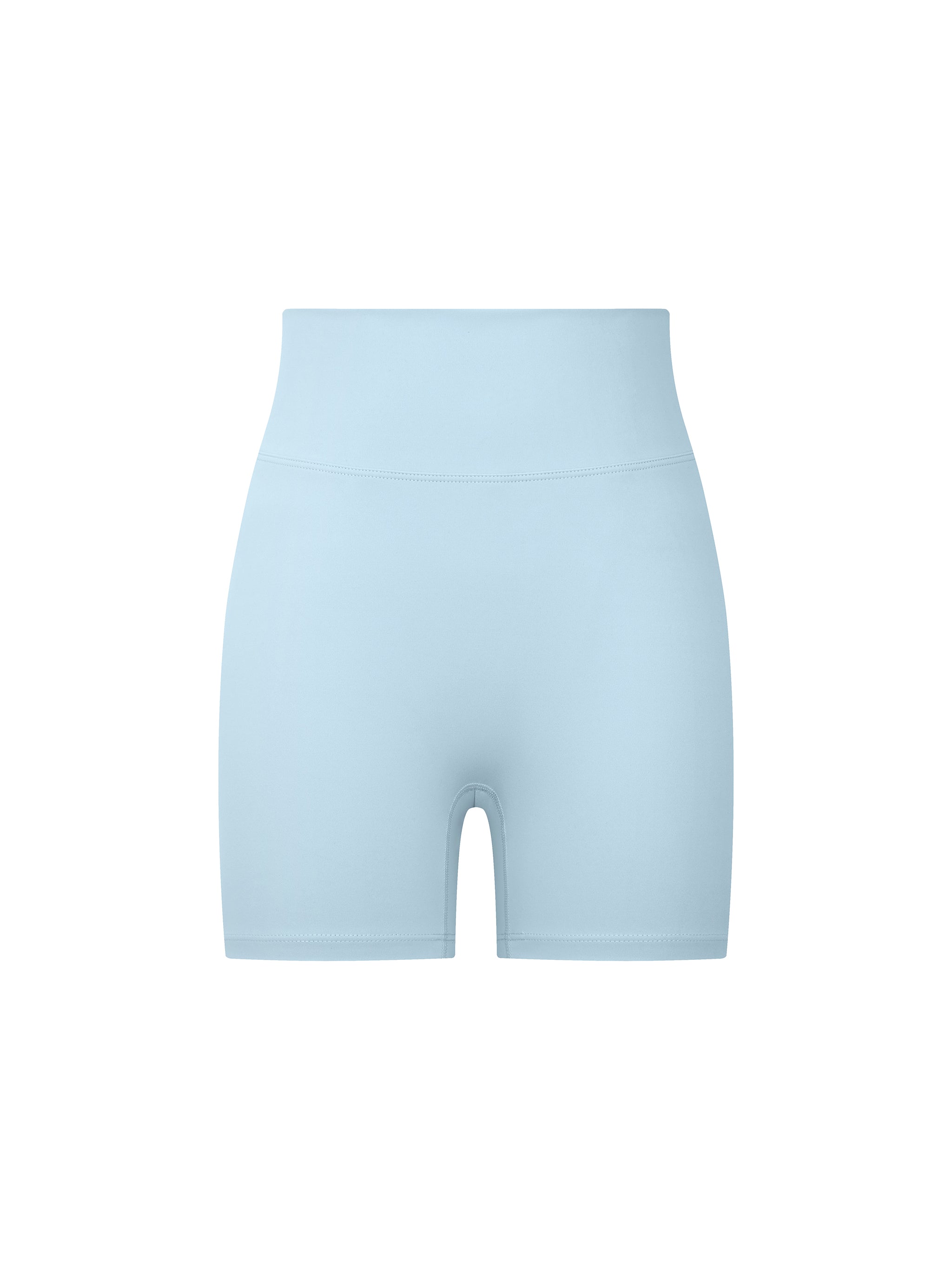 Light blue high-waisted blend biker shorts with a smooth, skinny fit.