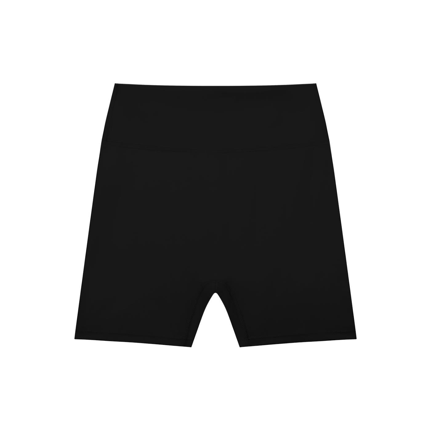 Black high-waisted blend biker shorts for women, ideal for casual or sporty wear.
