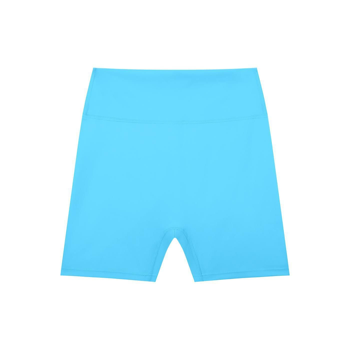 Sky blue high-waisted blend biker shorts for women, ideal for casual or sporty wear.