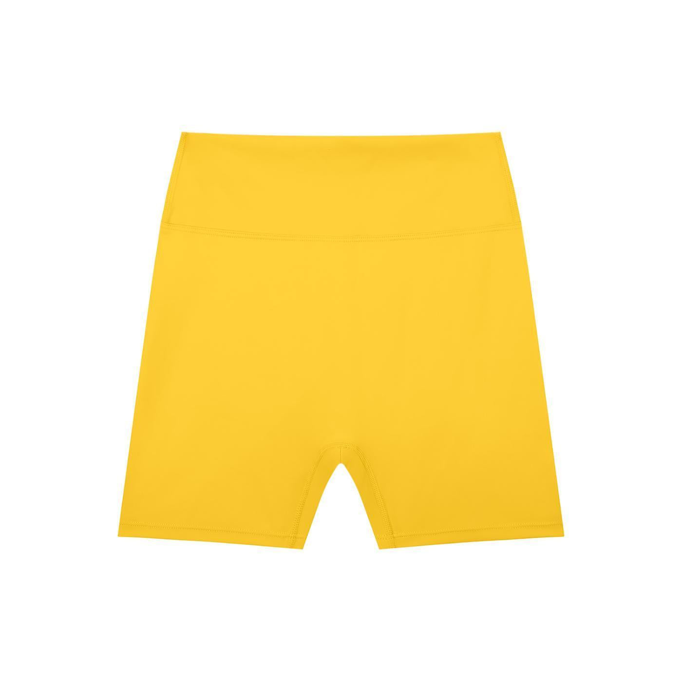 Bright yellow high-waisted blend biker shorts with a skinny fit, ideal for casual or sporty wear.