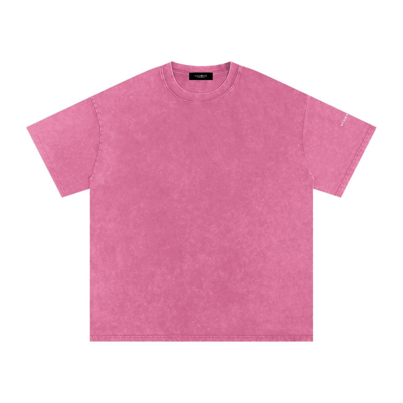 Pink snow-washed oversized cotton t-shirt with drop shoulders and a round neck.