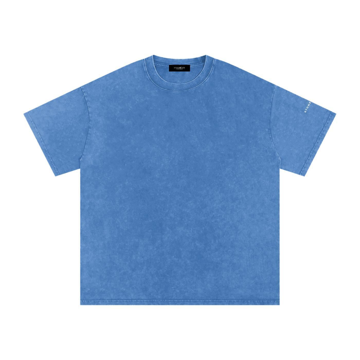 Blue snow washed oversized cotton t-shirt with drop shoulders and a round neck.