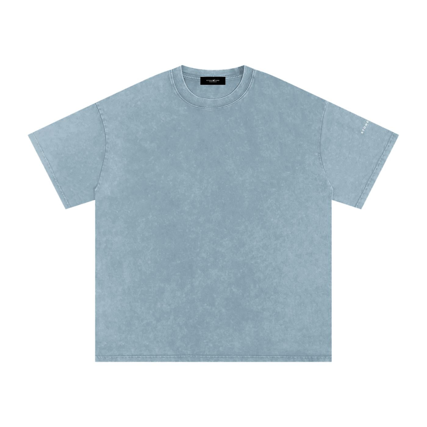 Snow washed oversized cotton t-shirt in light blue with drop shoulders and round neck.