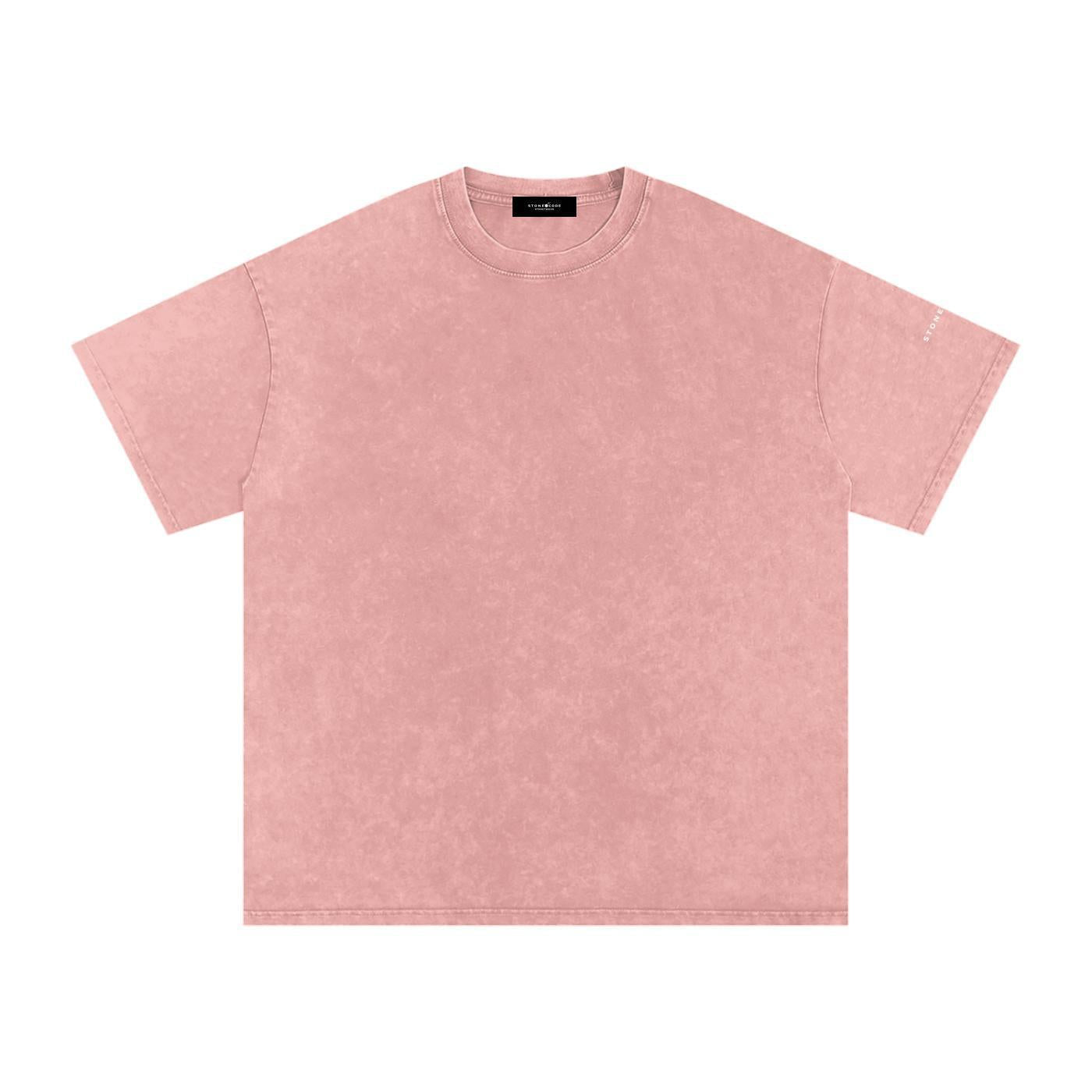 Pink snow washed oversized cotton t-shirt with drop shoulders and a subtle logo on the sleeve.