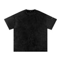 Black snow washed oversized cotton t-shirt with drop shoulders and subtle sleeve branding.