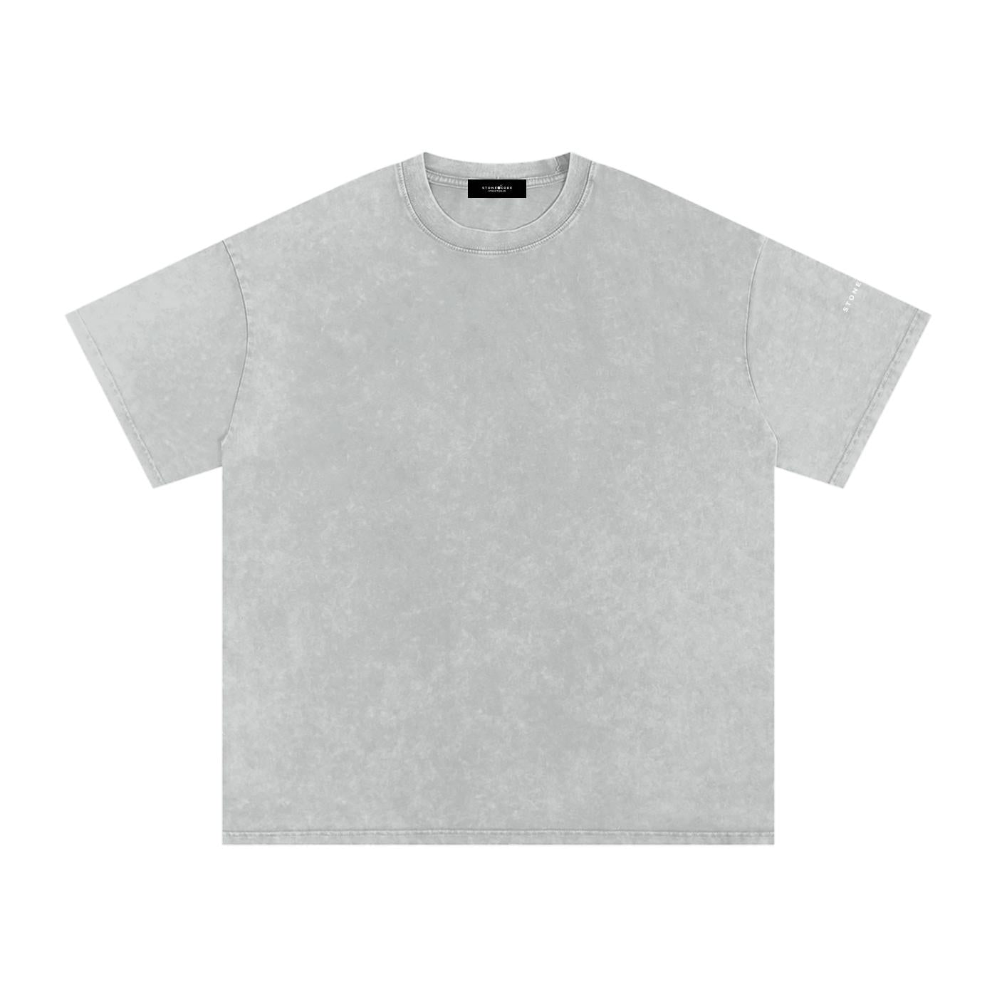 Light grey snow washed oversized cotton t-shirt with drop shoulders and a round neck.