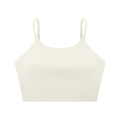 Cream spaghetti strap yoga sports bra, cropped and bodycon, for women.
