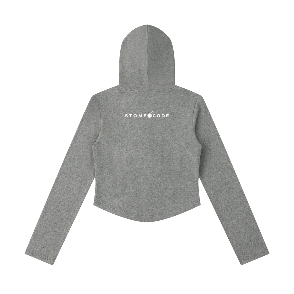 Stone Code Slim Cropped Full Zip Hoodie