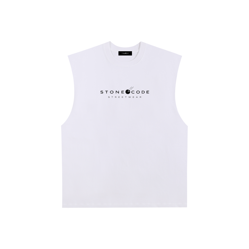 Stone Code Raw Edge Cotton Tank Top