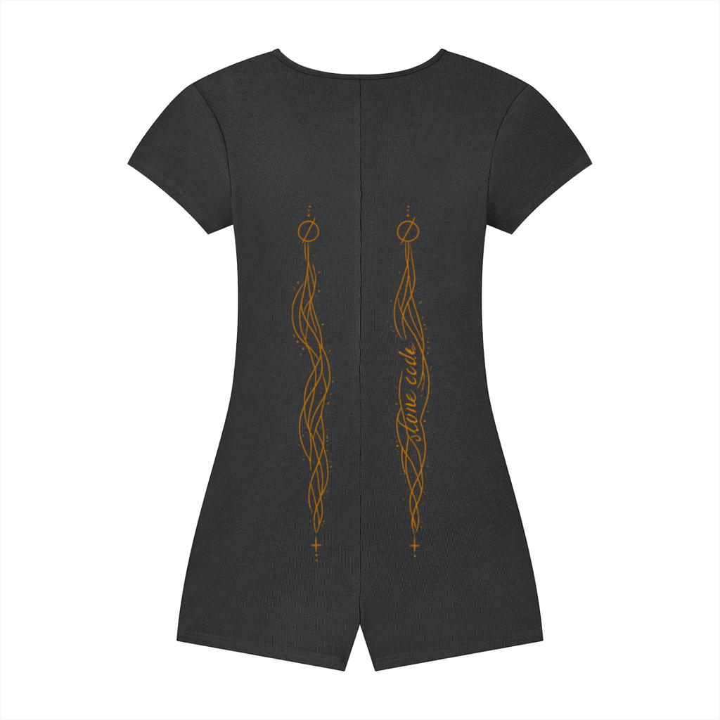 Stone Code Dual-Function Cape Tie-Waist Romper