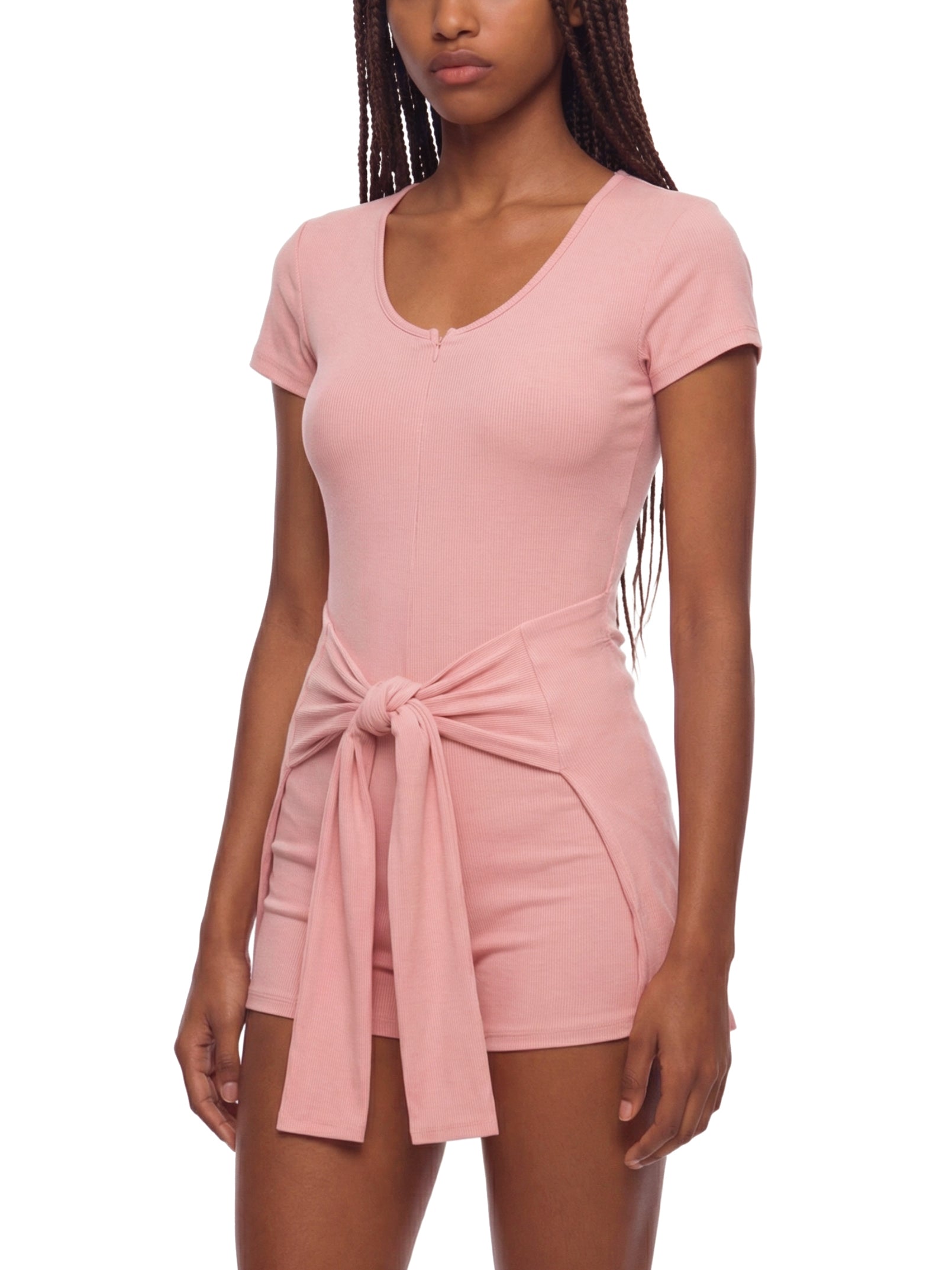 Stone Code Dual-Function Cape Tie-Waist Romper